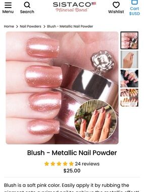 Sistaco Blush Metallic Nail Powder - Soft Pink Shine